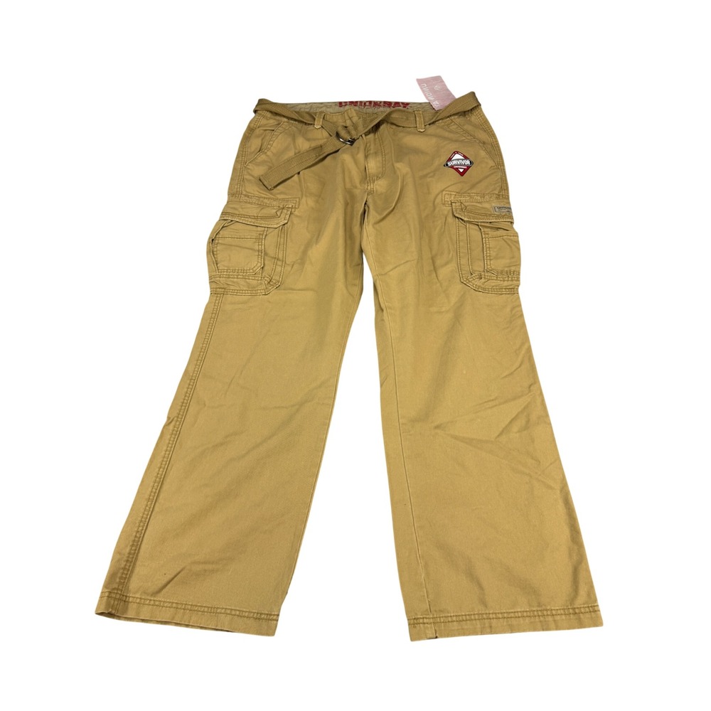Unionbay Survivor Mens Cargo Pants 44x32 Tan Khaki Cotton Belted Workwear New